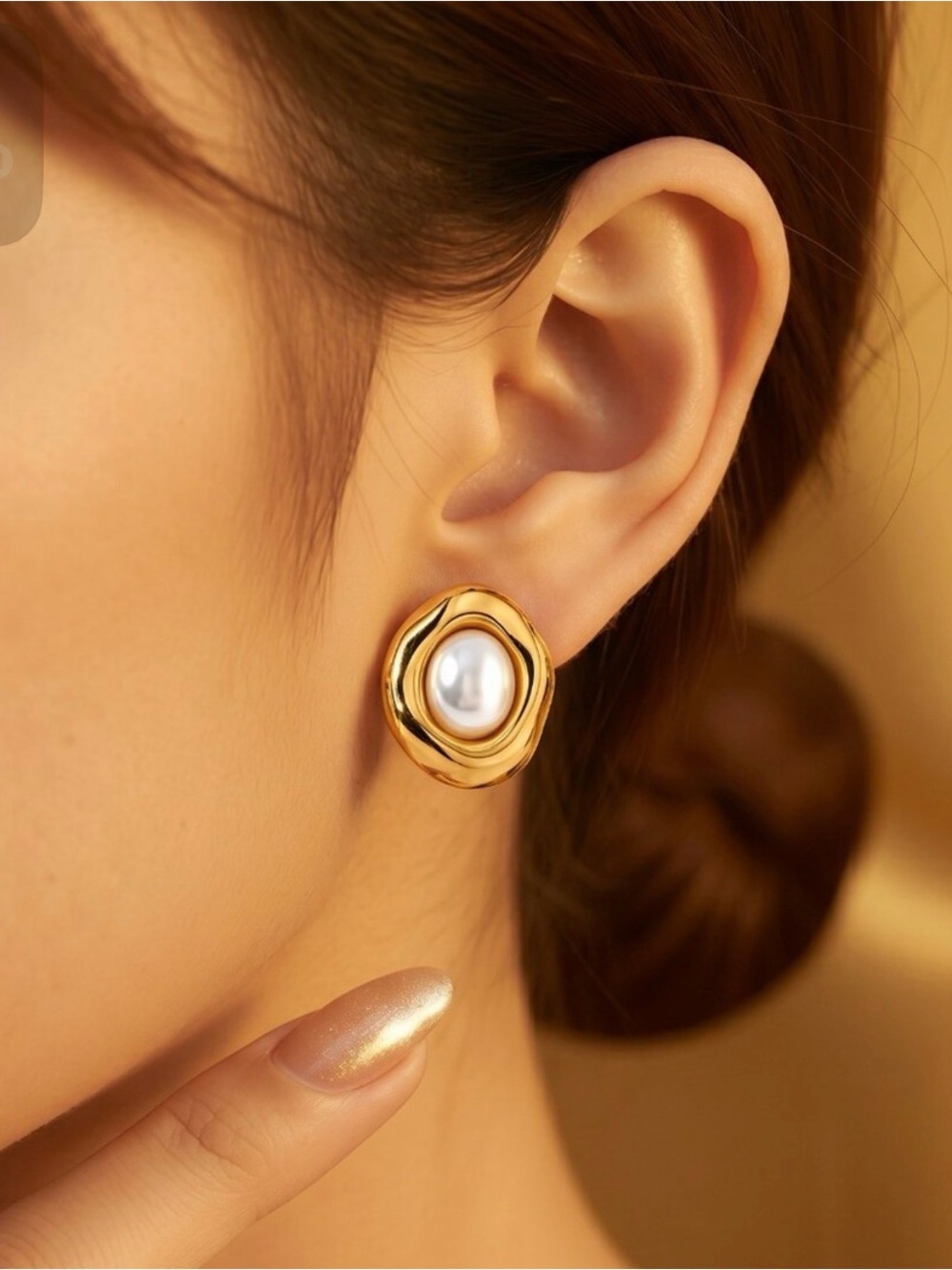 NEW Mayamar Bold Organic Gold Pearl Drop Earrings Coastal Luxury